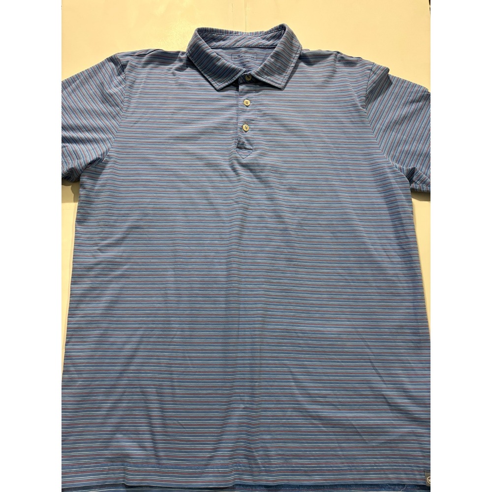 Peter Millar Polo Shirt Mens L Blue Striped 100% Pima‎ Cotton Golf